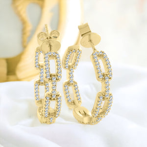 Gold Link Chain Hoop Earrings Micro Pave CZ