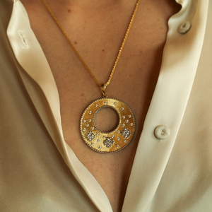 2-Tone Gold Frosted Pendant Necklace with Silver Details