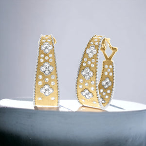 Gold 2-Tone Frosted Hoop Earrings with French Clip