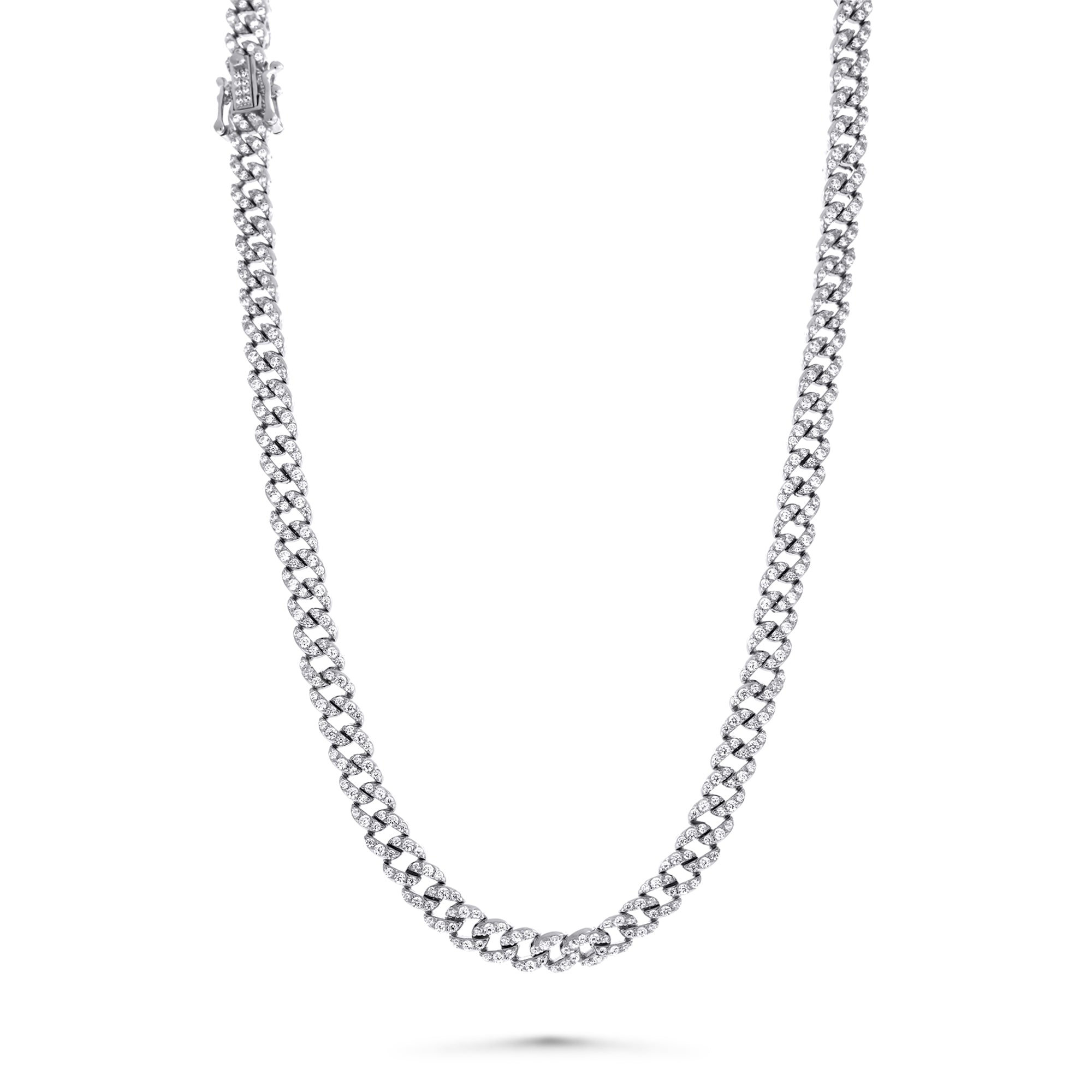Cuban Chain Necklace Sterling Silver Pave CZ