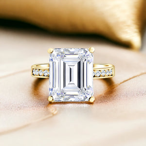 Emerald Cut Gold Ring Sterling Silver 925 CZ