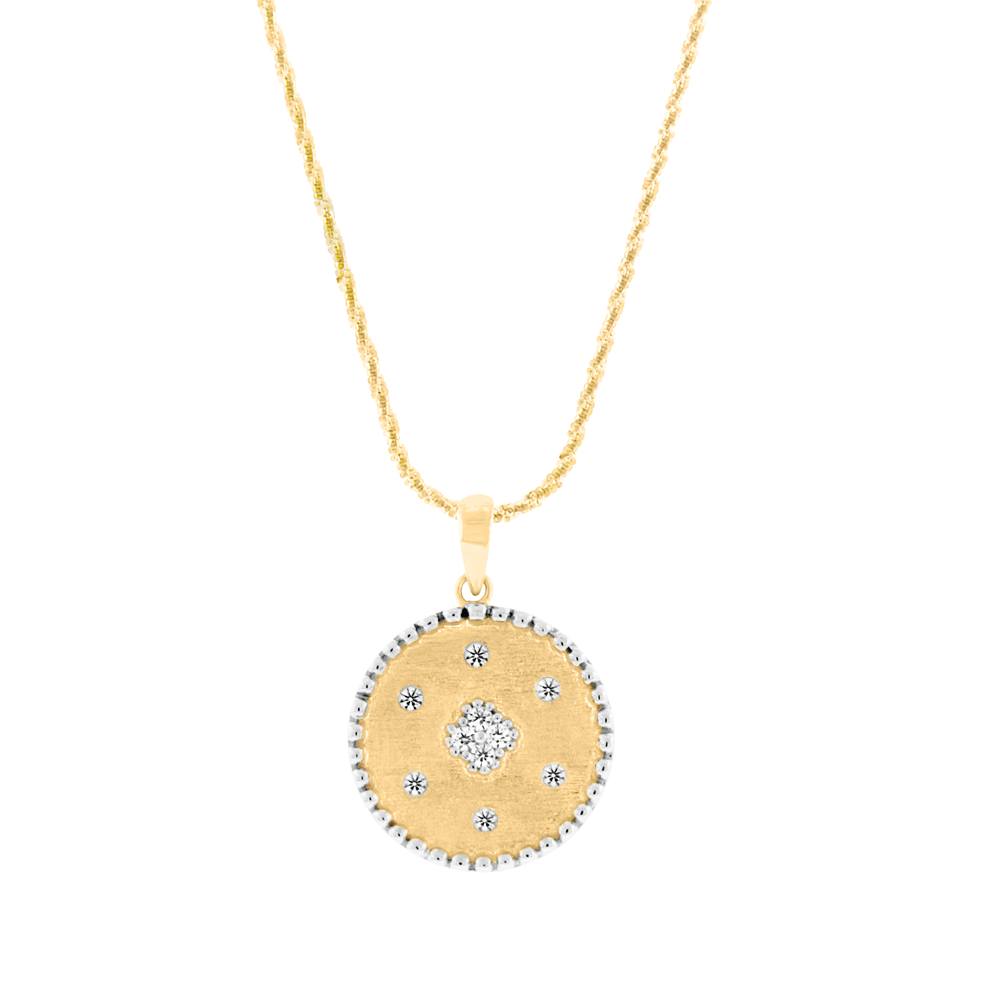 Gold 2-Tone Frosted Rounded Pendant Necklace