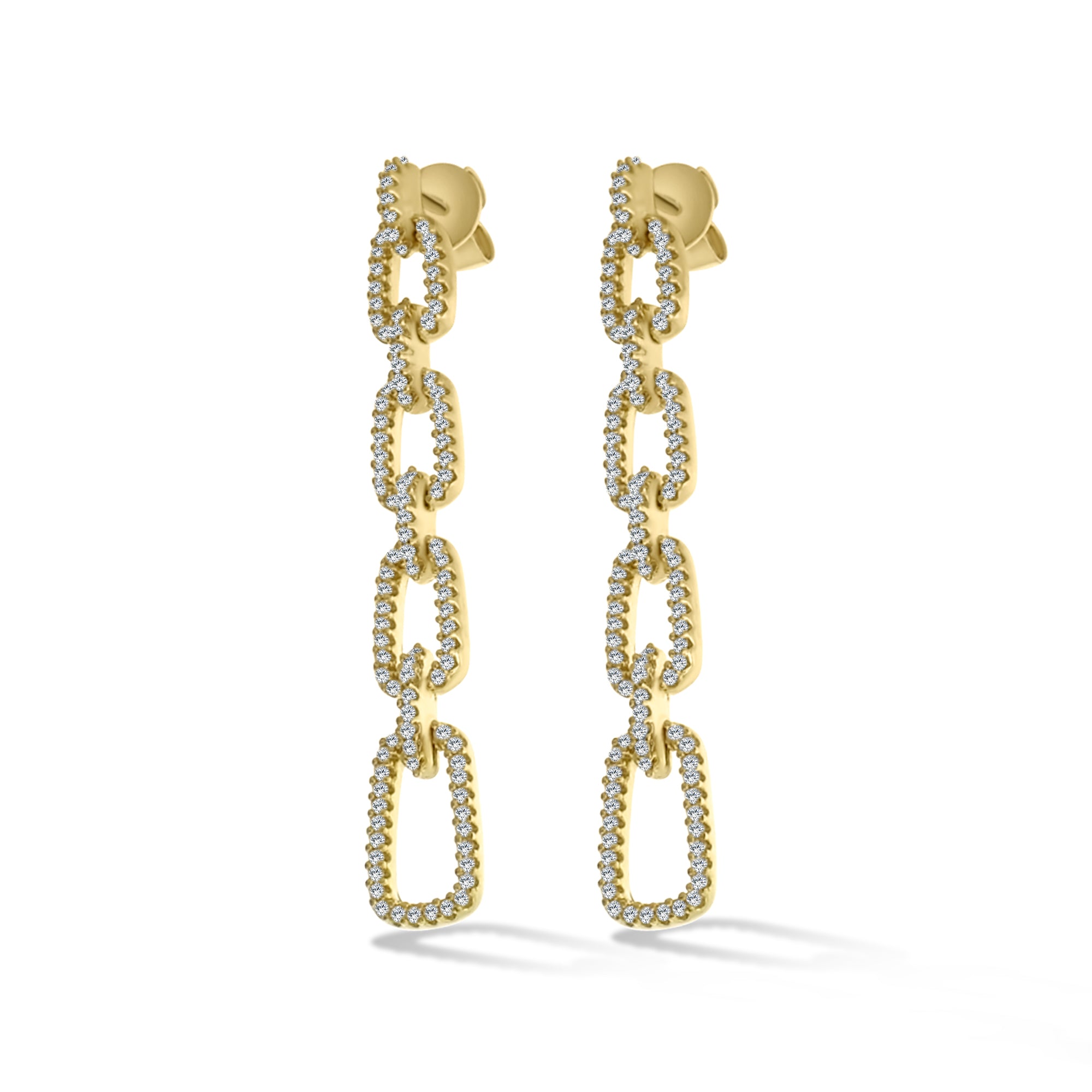 Gold Link Drop Earrings Sterling Silver CZ