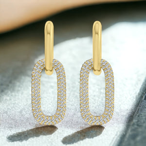 Gold Paperclip Micro Pave Earrings Cubic Zirconia CZ