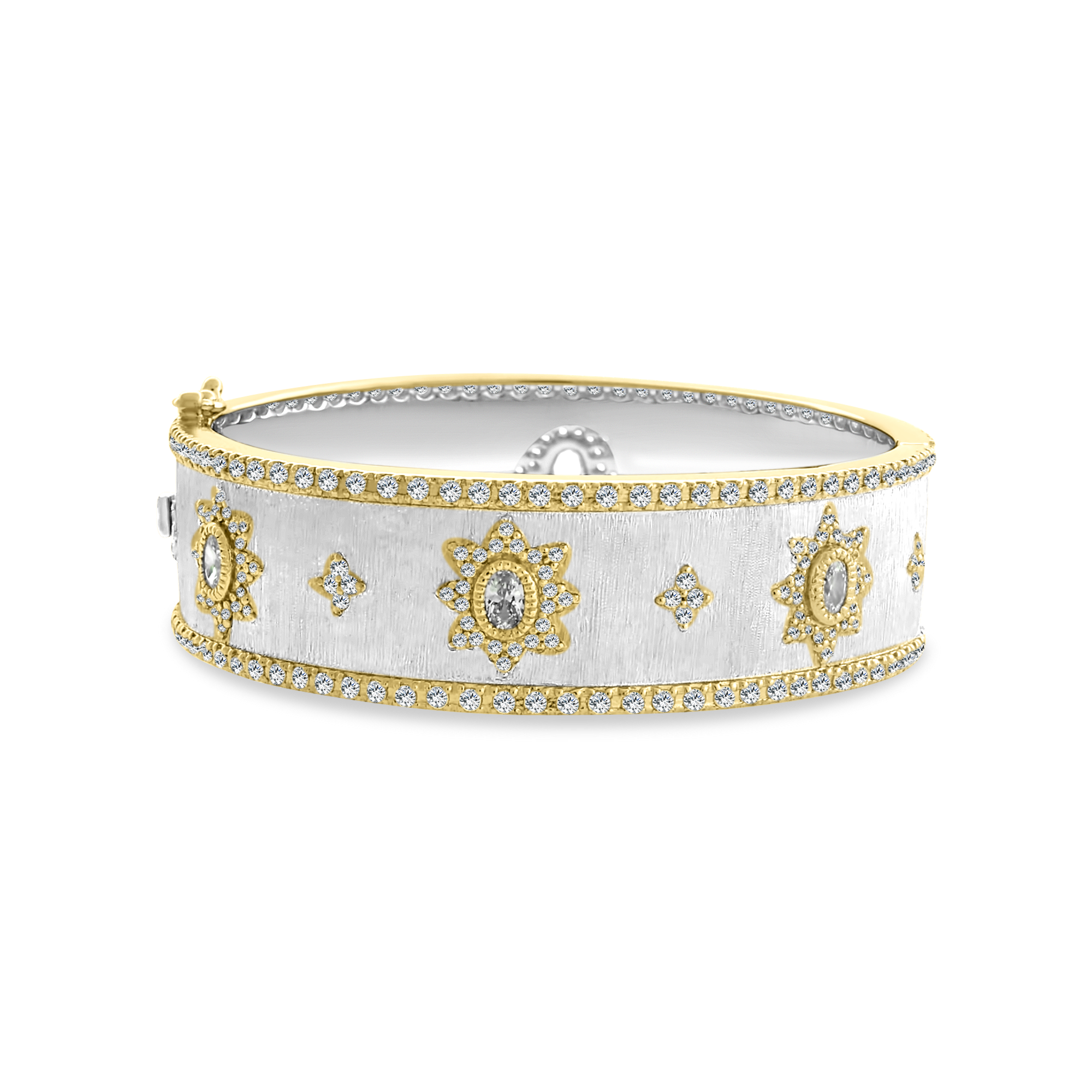 Silver 2-Tone Frosted Bracelet with Gold Details and Oval Stones
