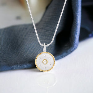 Silver 2-Tone Frosted Rounded Pendant Necklace
