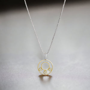 Small 2-Tone Gold Frosted Pendant Necklace with Silver Details