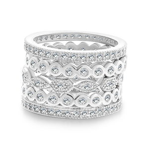 Set of 5 Stackable Silver Eternity Rings CZ