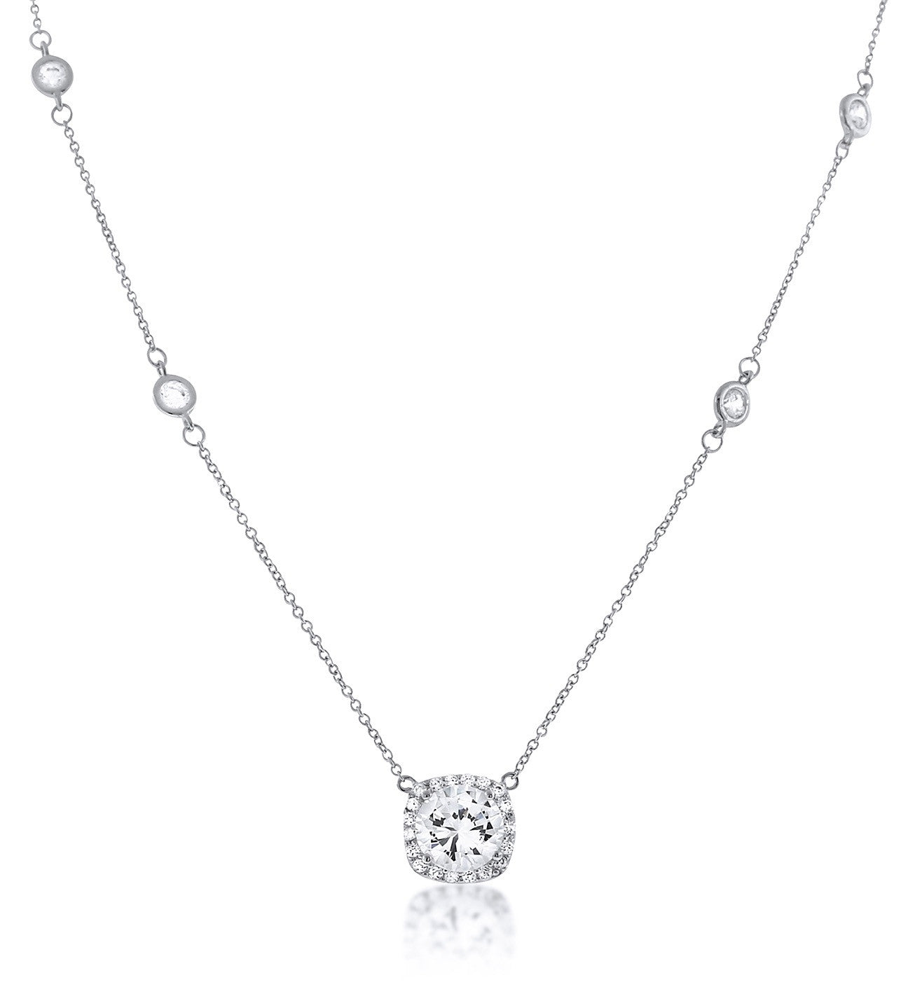 Chandi Diamond Pendant Necklance with Halo and  Adorned with Round Stones by the Yard by Bobby Schandra