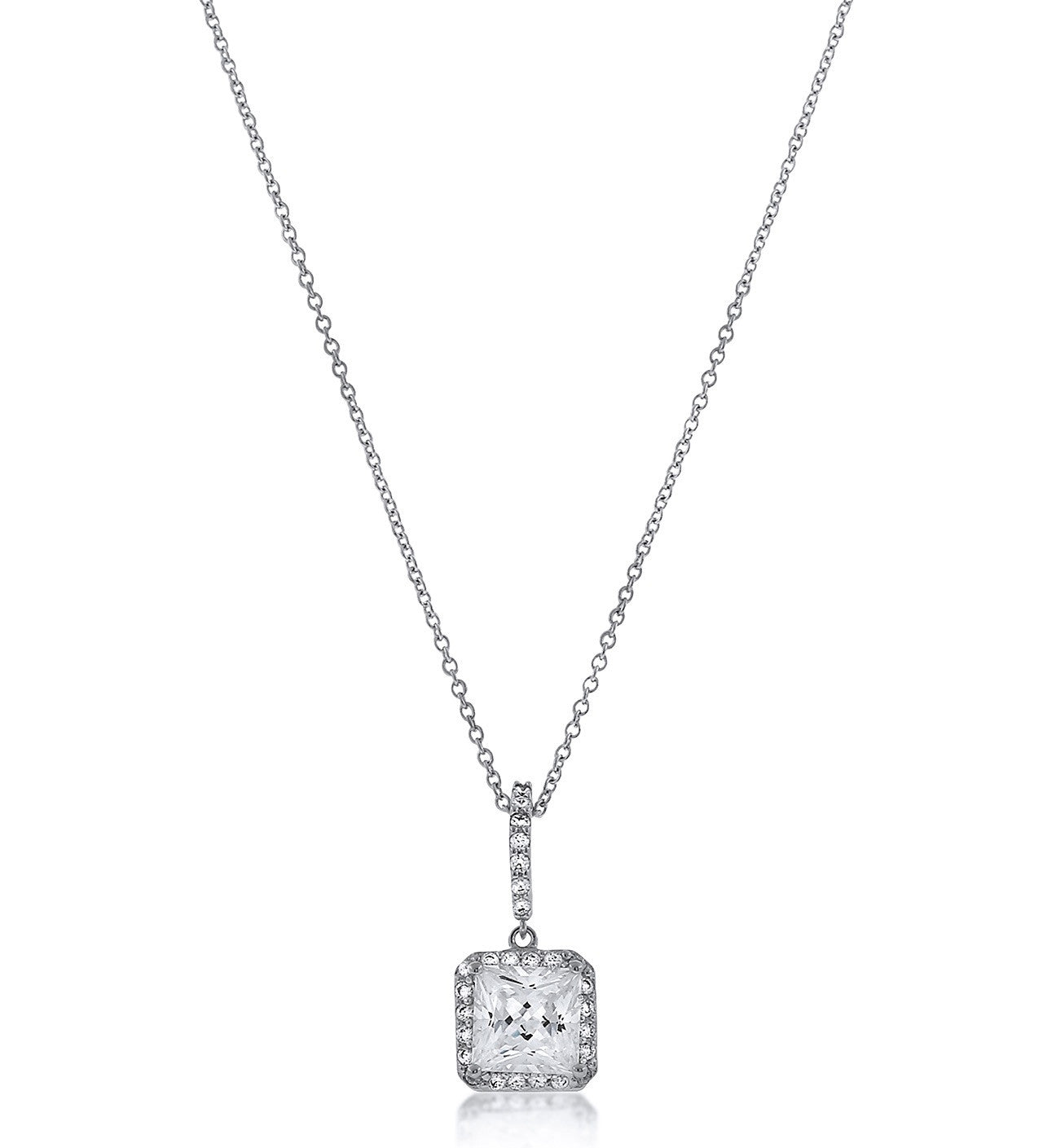 Chandi Diamond Halo Pendant Necklace with Square Center Stone by Bobby Schandra