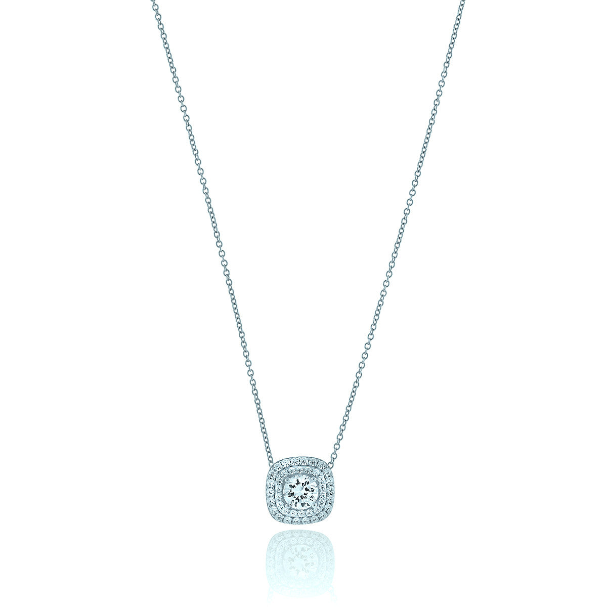 Round Chandi Diamond Circlet Pendant Necklace w/Double Square Halo