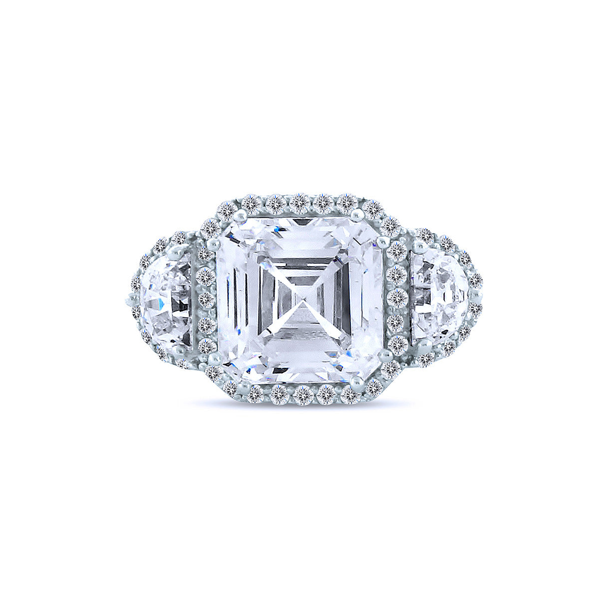 8K Radiant Cut Silver Chandi Diamond Ring w/Half Moon Chandi Diamonds by Bobby Schandra
