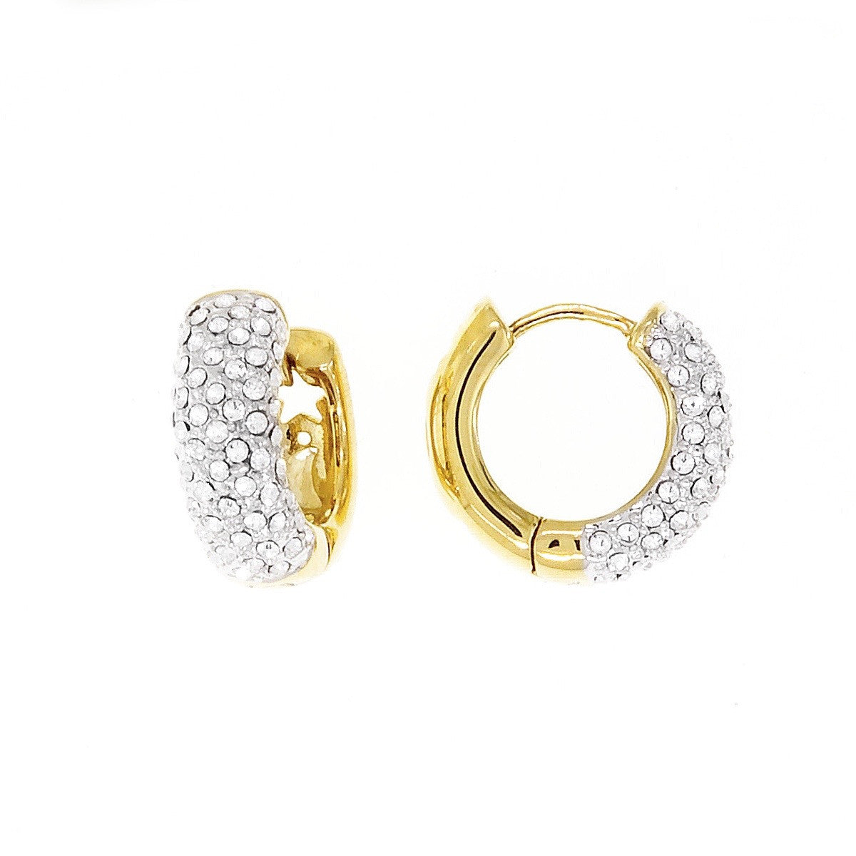 Clear Swarovski Crystal Huggie Earring with Gold Hoop by Bobby Schandra