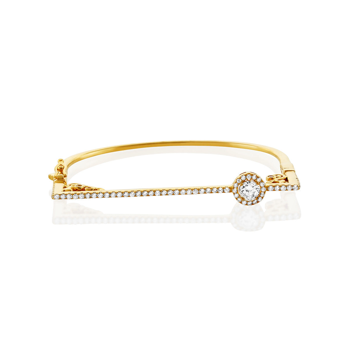 Gold CZ Bangle Bracelet w/ Round Chandi Diamond & Swarovski Crystals