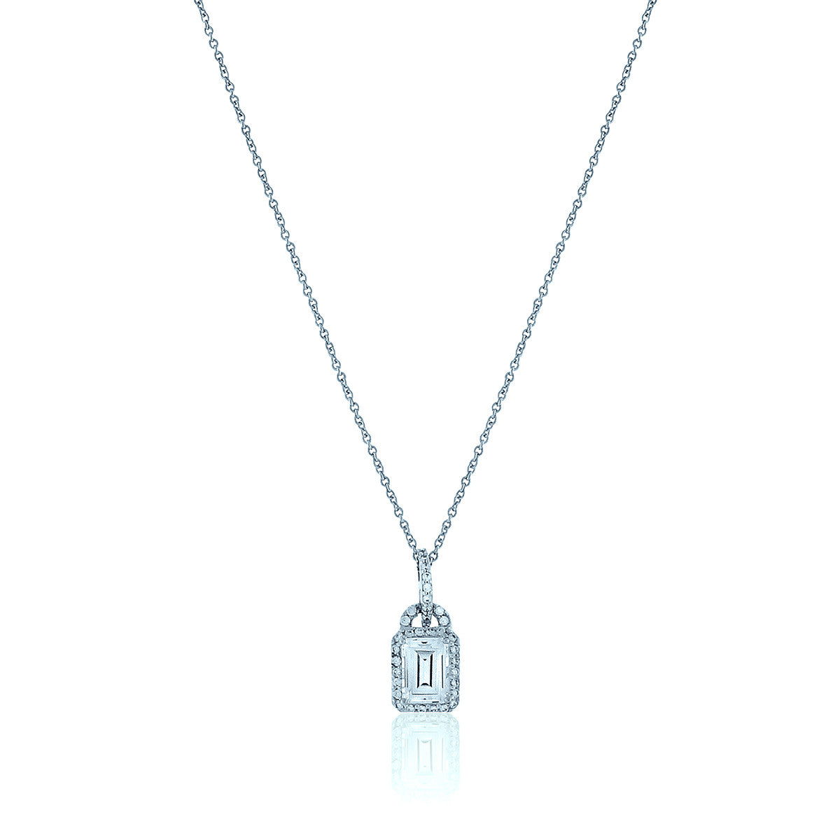 Rectangle Chandi Diamond Pendant Necklace w/Halo