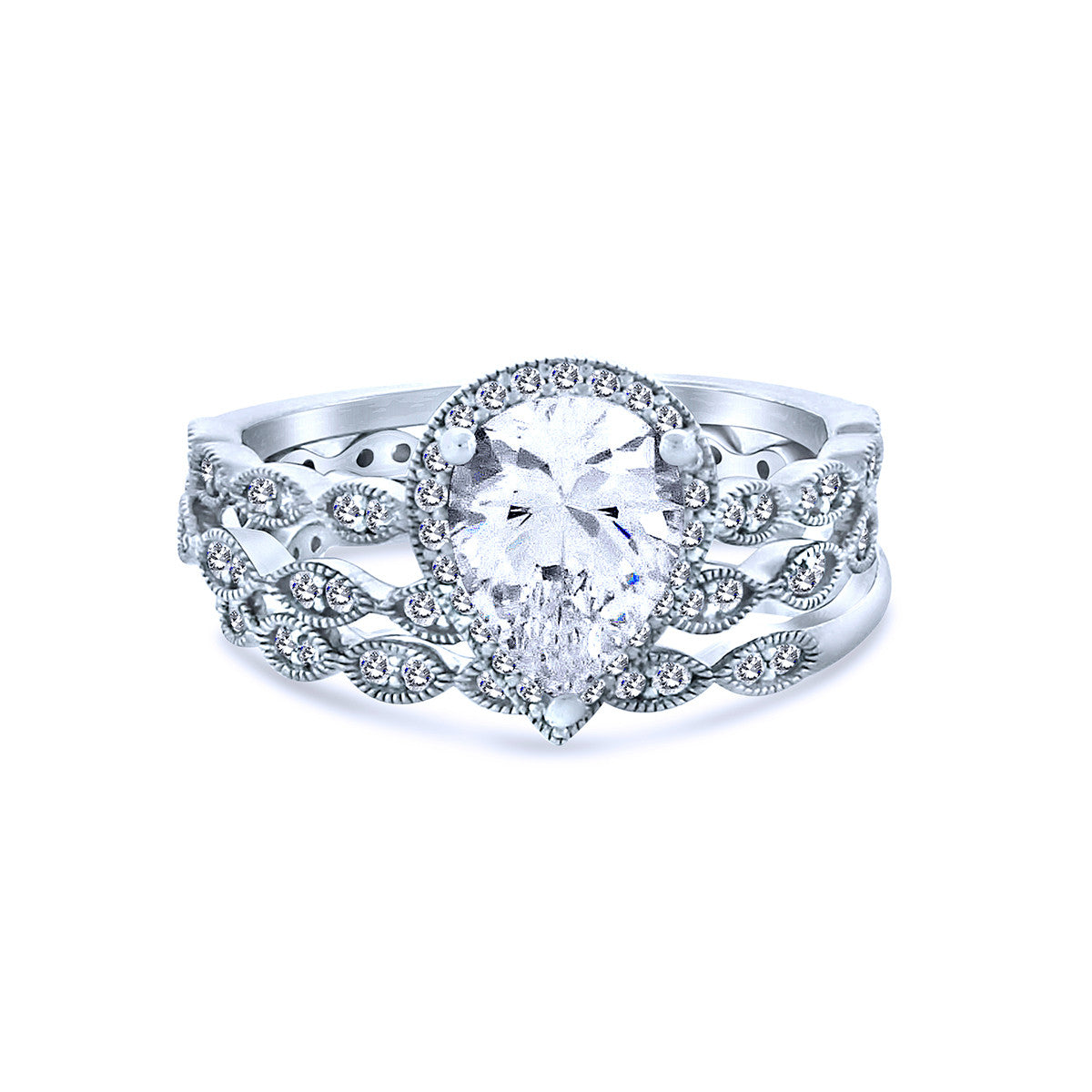 Silver Pear Shaped Chandi Diamond Ring w/Swarovski Crystal Halo by Bobby Schandra