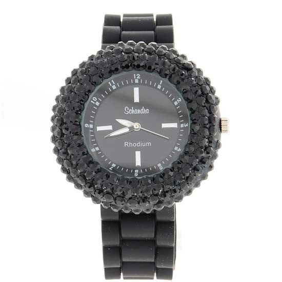 Black Crystal Encrusted Jelly Watch