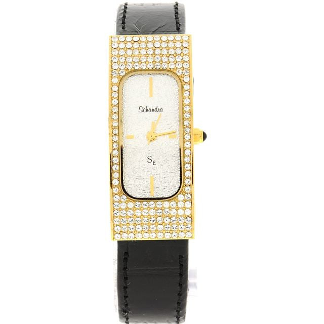 black and gold swarovski crystal leather watch