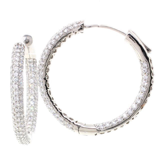 Bobby Schandra Designer Large Silver Plated Hoop Earrings with Crystals