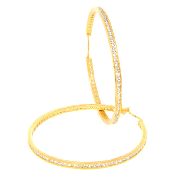 Bobby Schandra Designer Thin Gold Plated Crystal Hoop Earrings