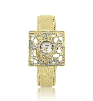 Gold Leather Swarovski Crystal Watch