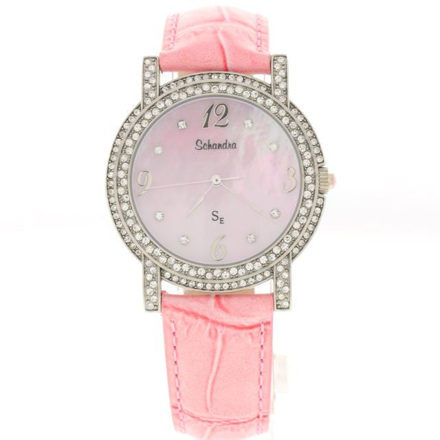 Pink leather round Swarovski Crystal watch