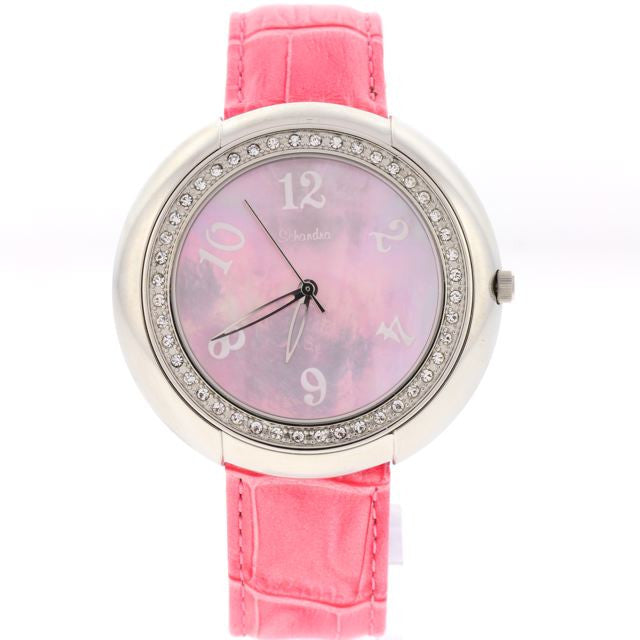 pink swarovski crystal leather watch