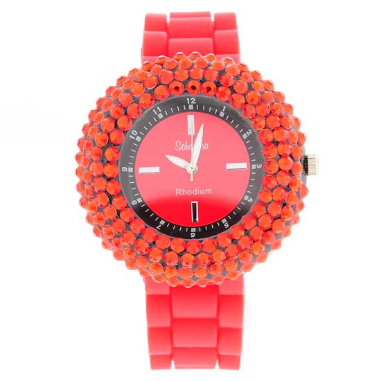 Red Crystal Encrusted Jelly Watch