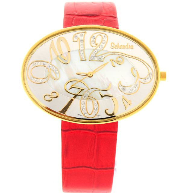 Red gold oval swarovski crystal watch