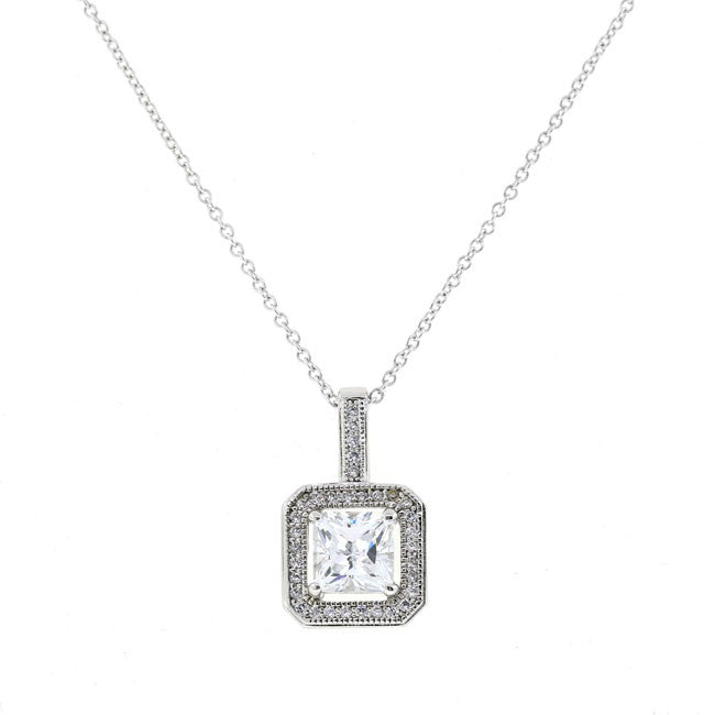 Silver Square CZ Pendant Necklace Travel Jewelry