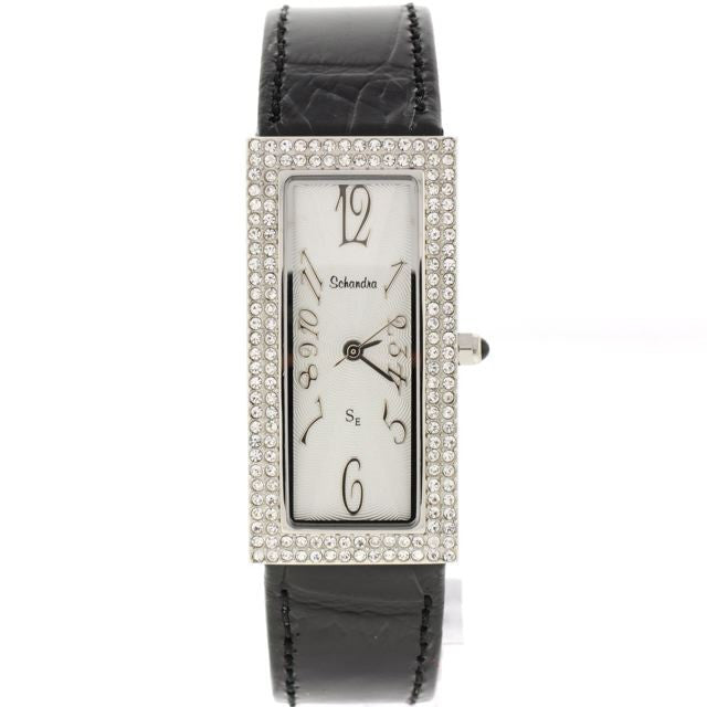 Skinny Black Leather Swarovski Crystal Watch