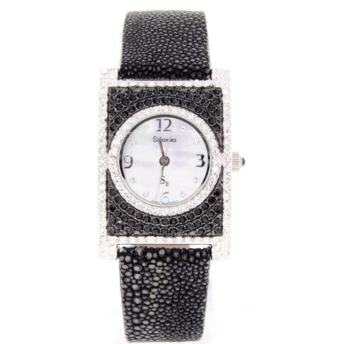 Black Rectangle Swarovski Crystal Watch