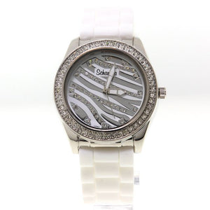 White Zebra Rubber Bling Watch