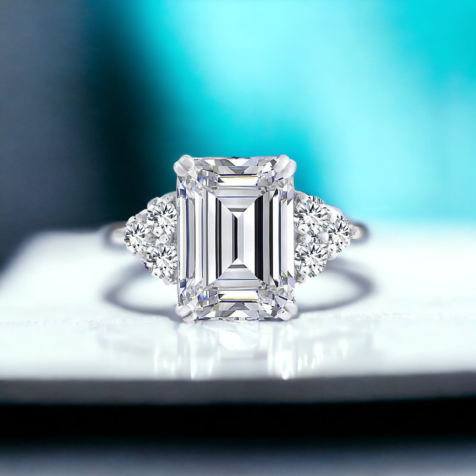 5 Carat Emerald Cut Sterling Silver 925 Ring