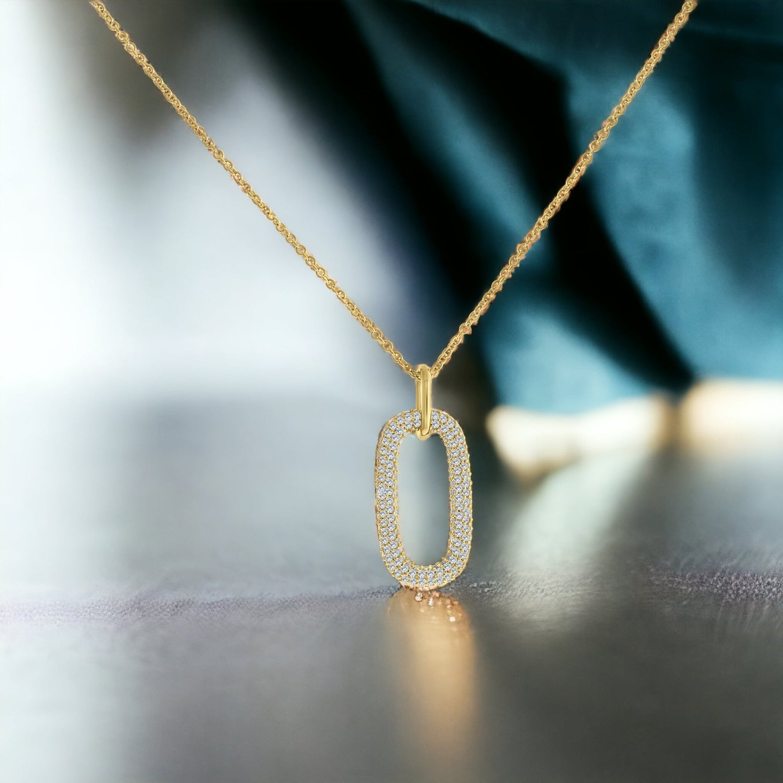 Gold Link Pendant Micro Pave Necklace