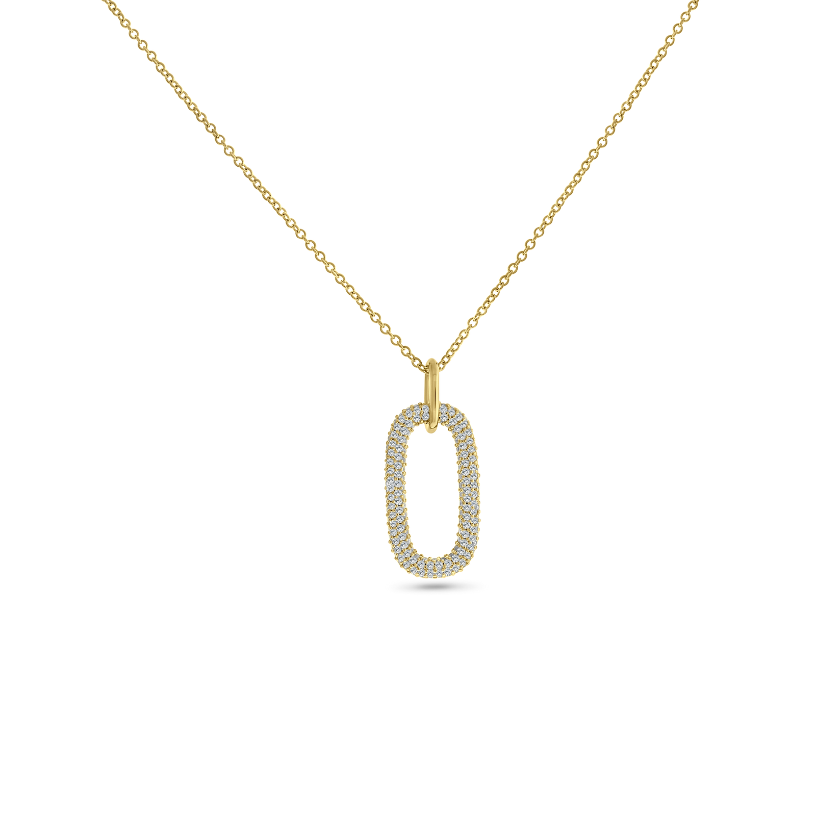 Gold Link Pendant Micro Pave Necklace