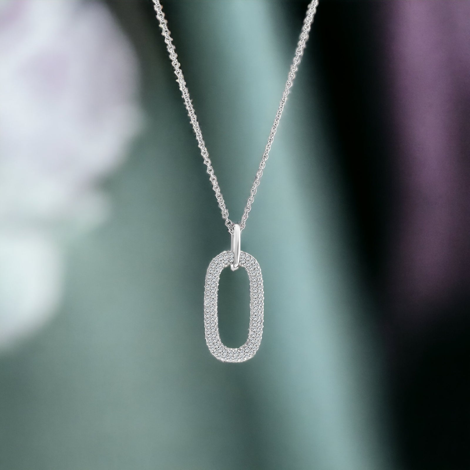 Silver Link Pendant Micro Pave Necklace