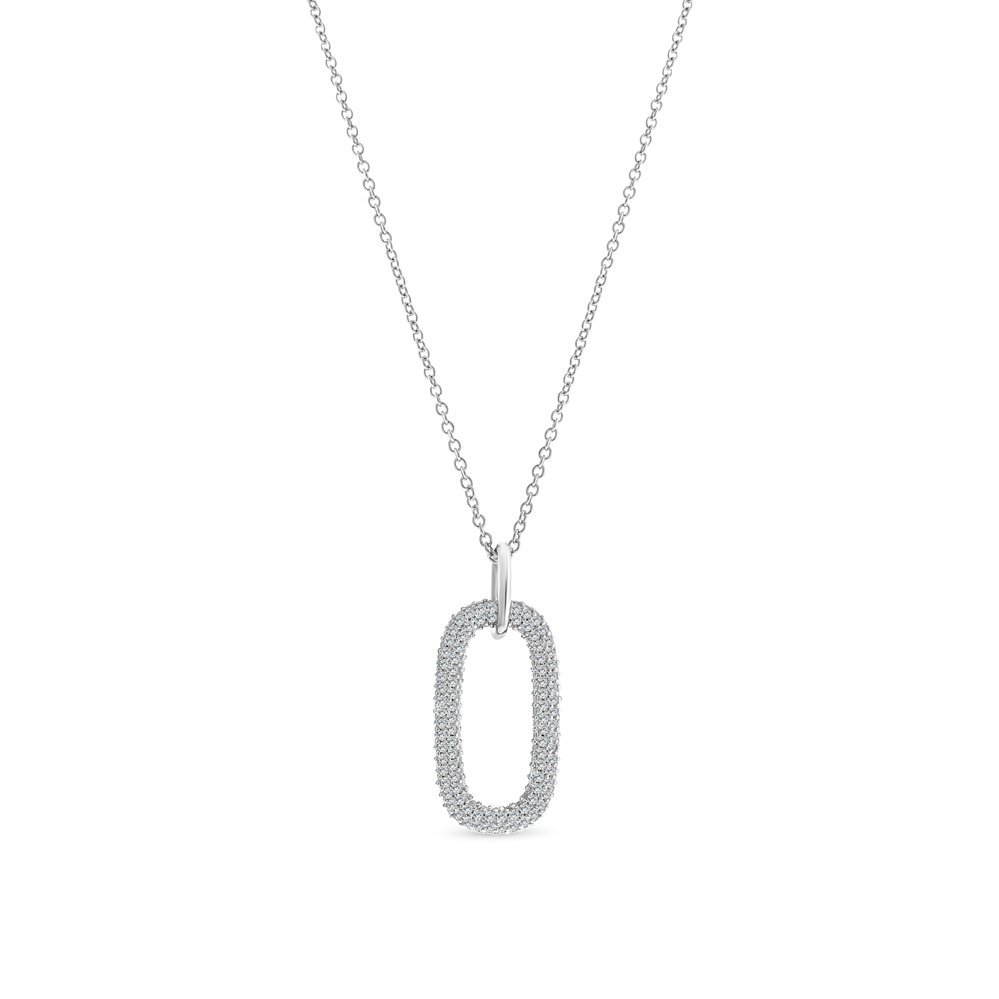 Silver Link Pendant Micro Pave Necklace
