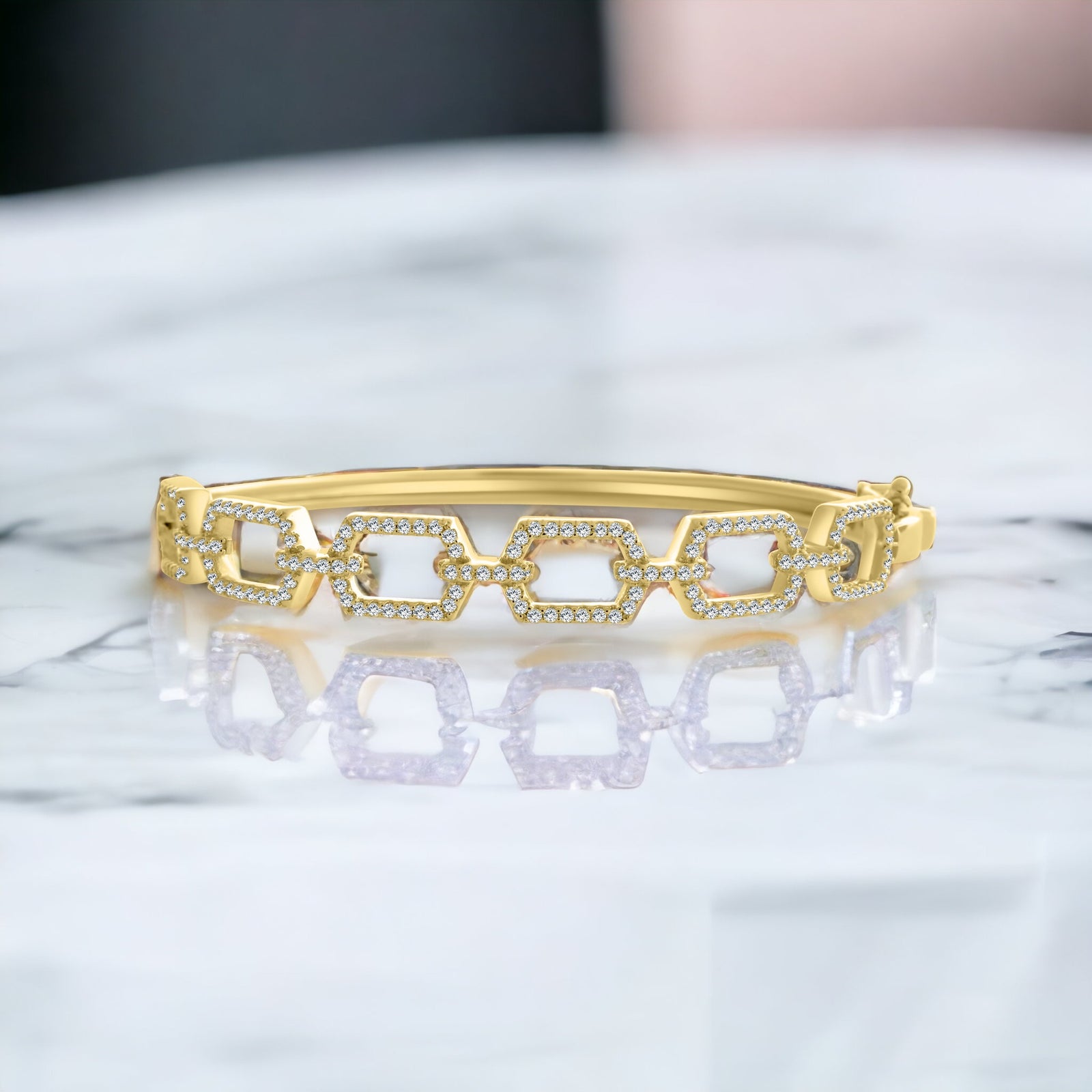 Gold Paperclip Bracelet Sterling Silver Micro Pave CZ