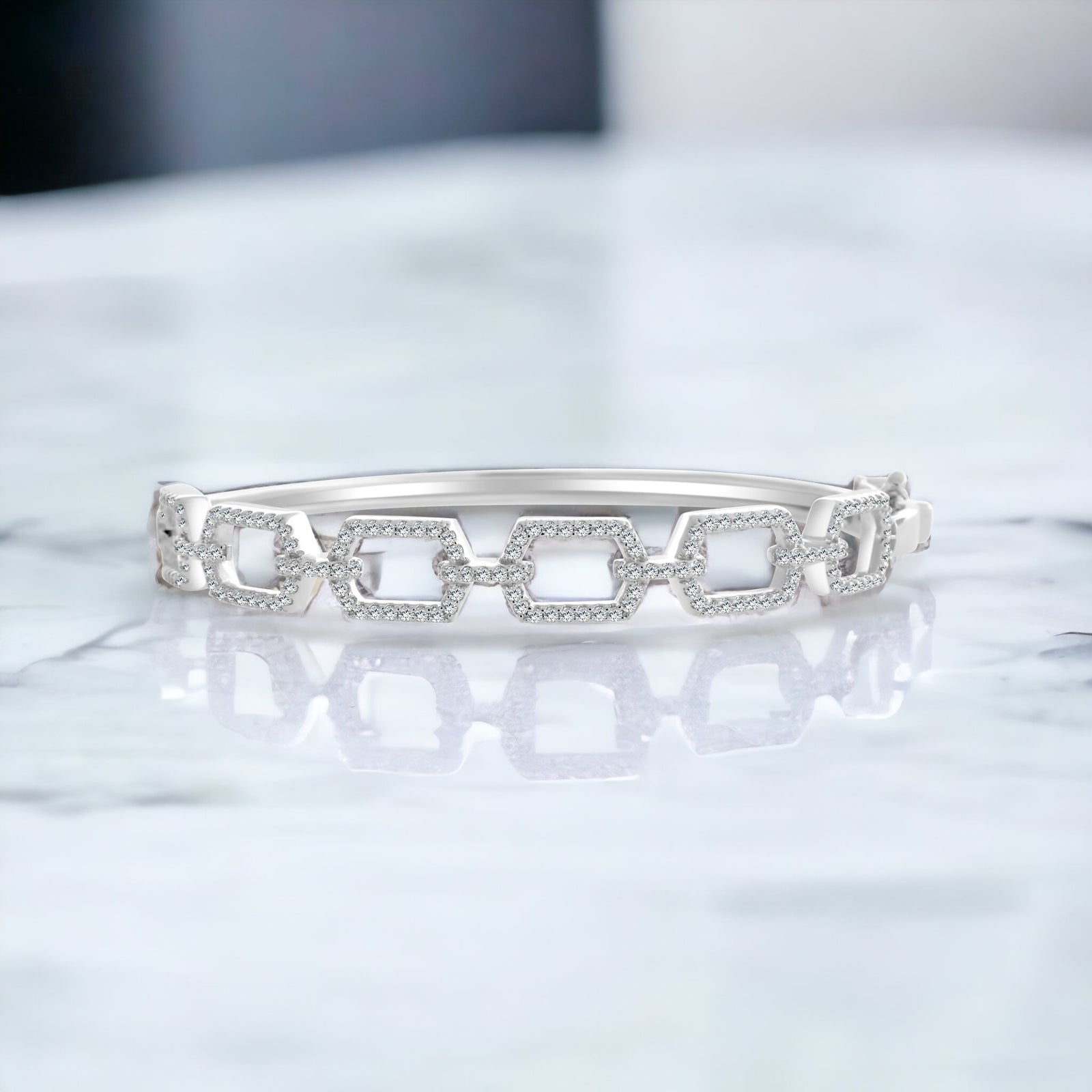 Paperclip Bracelet Sterling Silver Micro Pave CZ