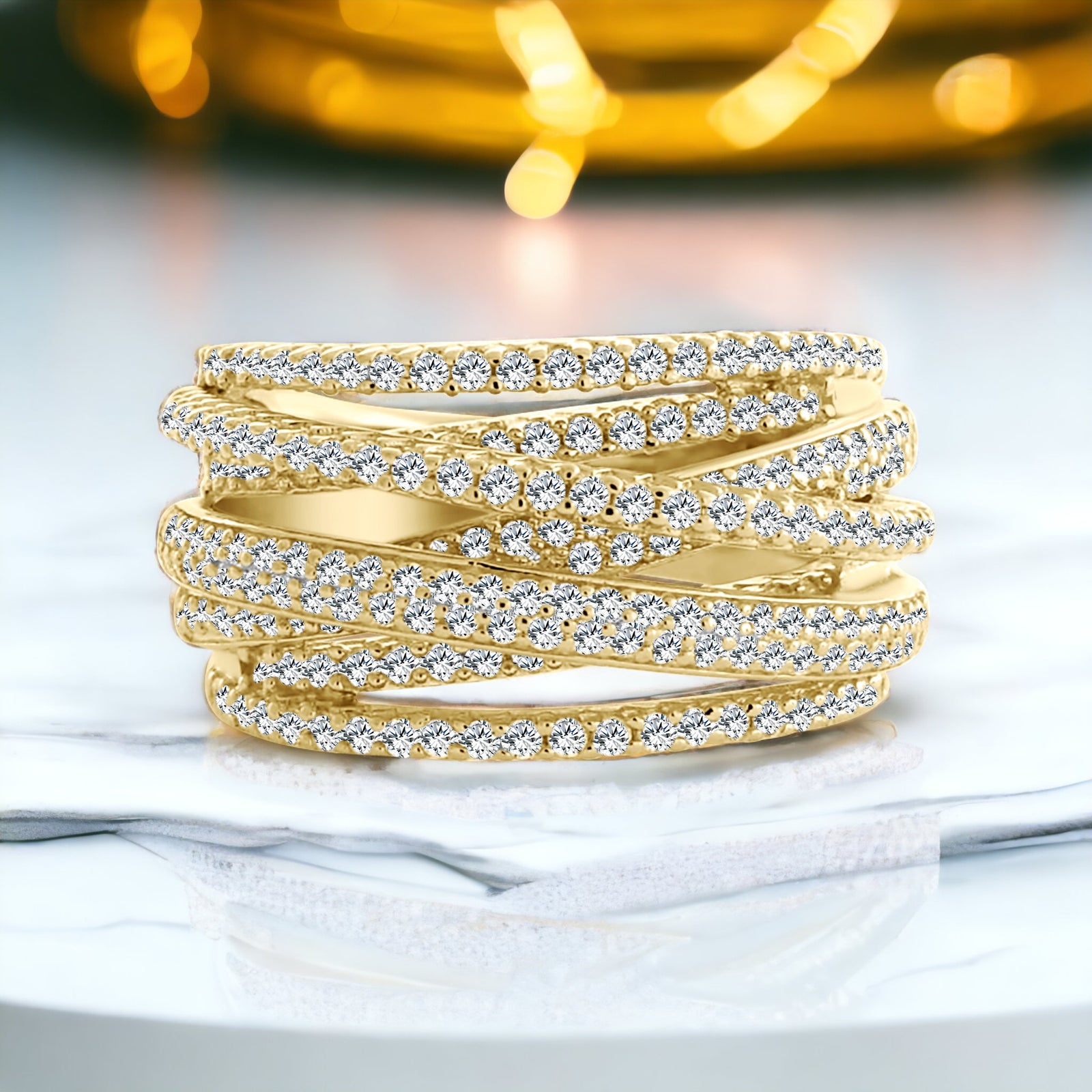 Gold 7 Row Highway Wrap Ring Sterling Silver 925