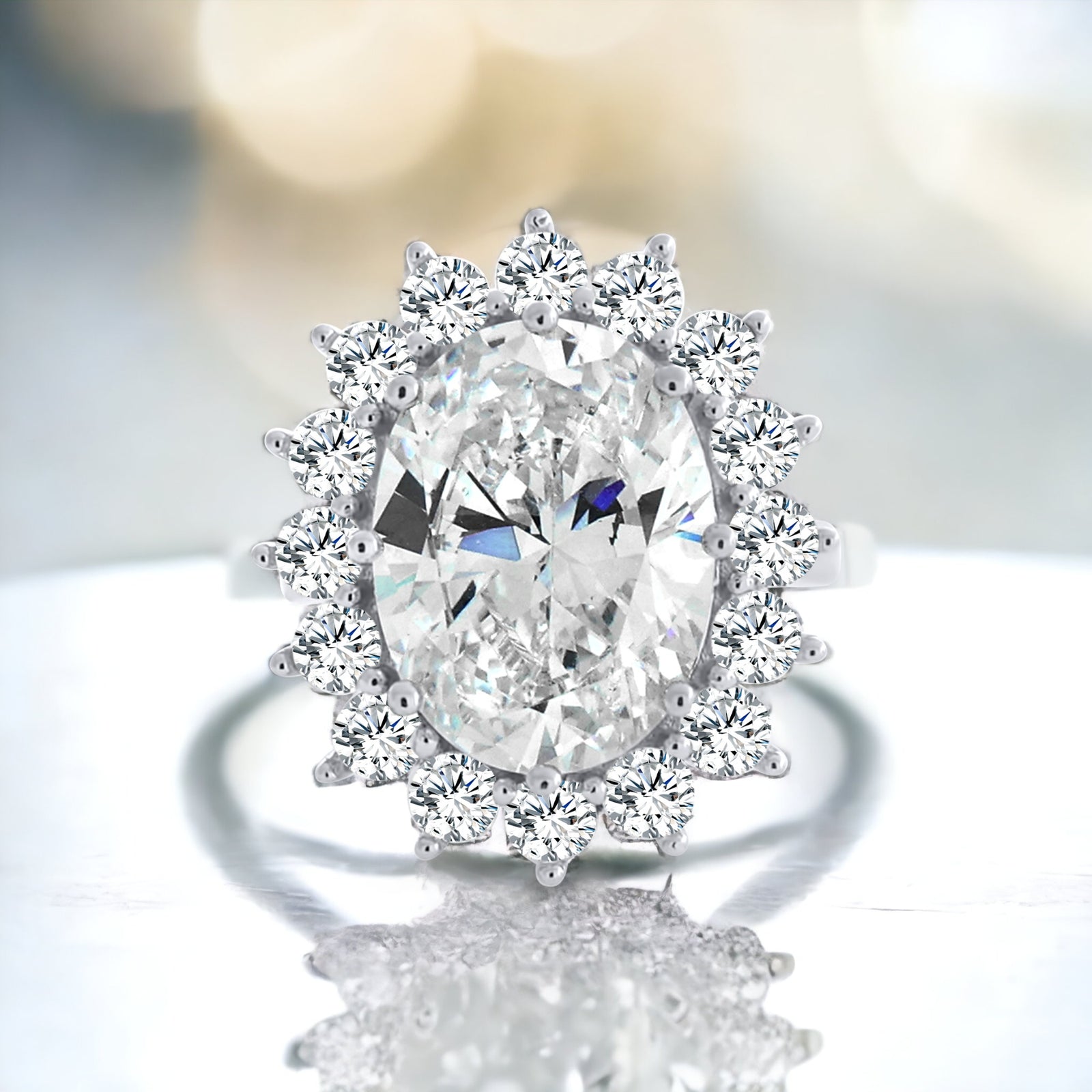 9 Carat Oval Cut Floral Sterling Silver 925 Ring