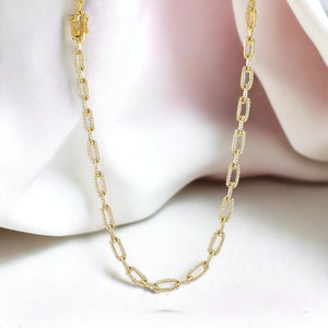 Silver Link Chain Necklace Sterling Silver Pave CZ