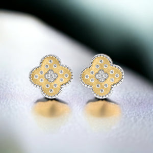 Four Clover Gold 2-Tone Frosted Earrings