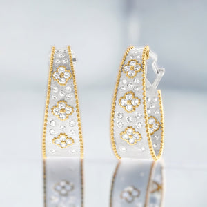 Silver 2-Tone Frosted Hoop Earrings with French Clip