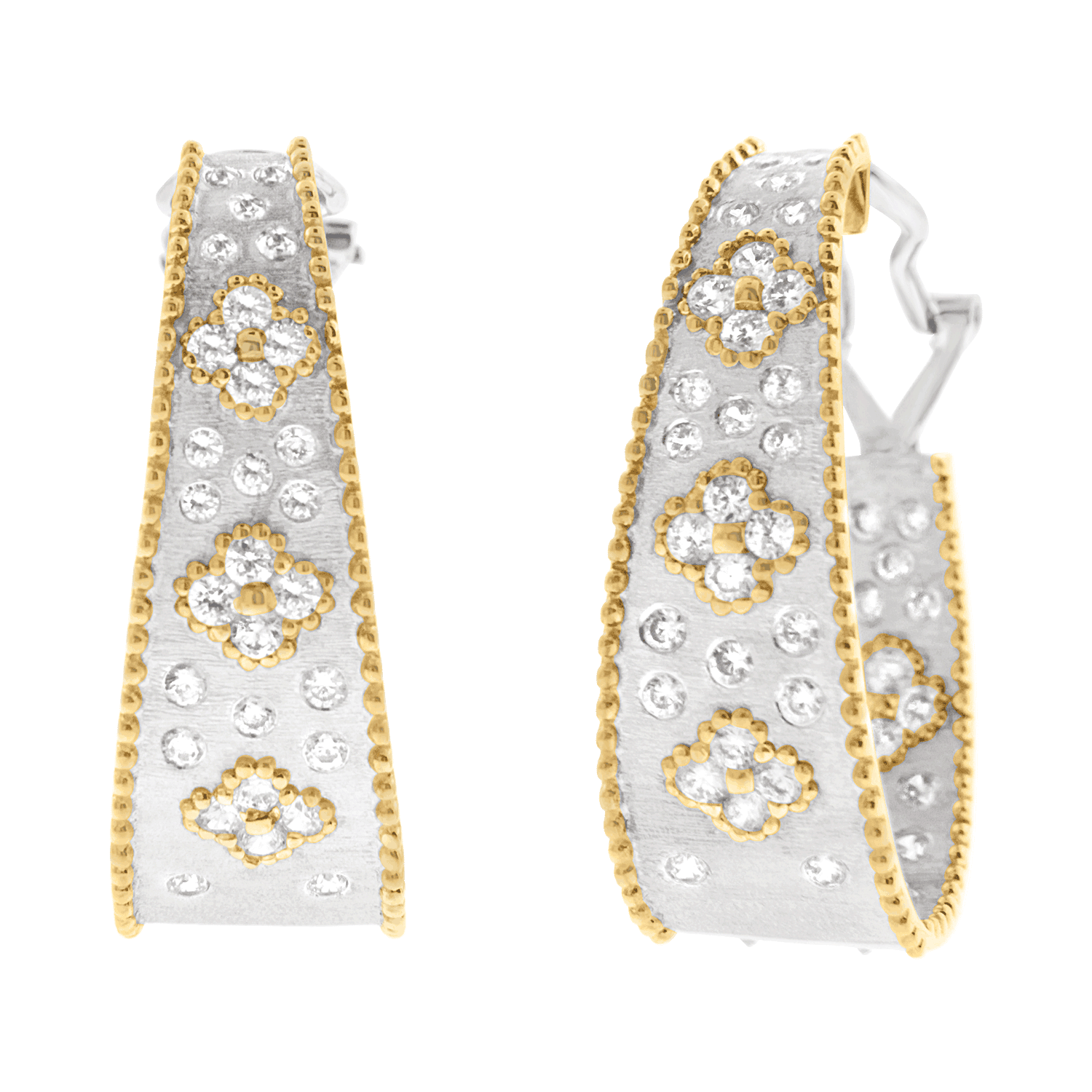 Silver 2-Tone Frosted Hoop Earrings with French Clip