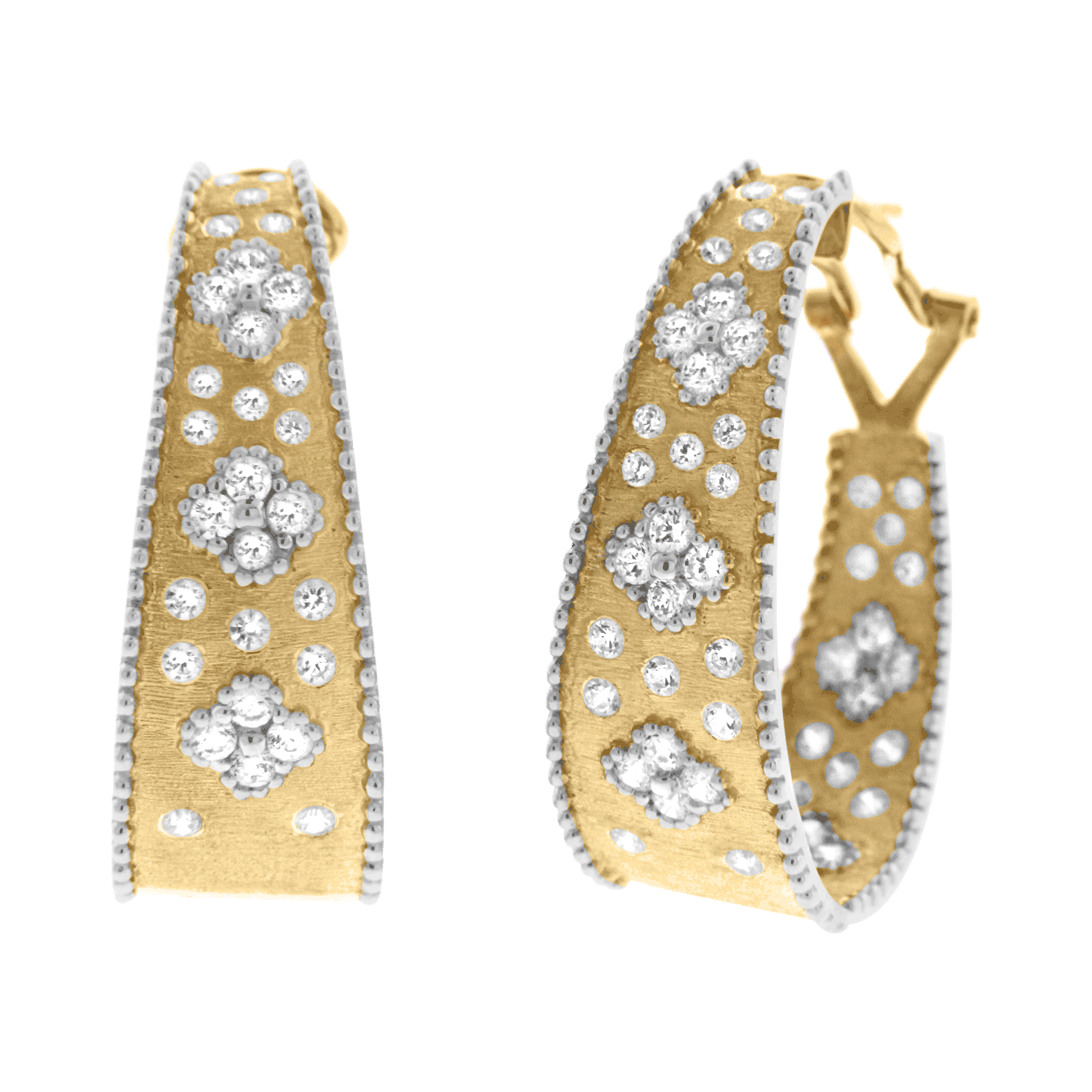 Gold 2-Tone Frosted Hoop Earrings with French Clip