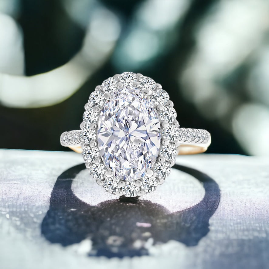 5 Carat Oval Cut Halo Sterling Silver 925 Ring