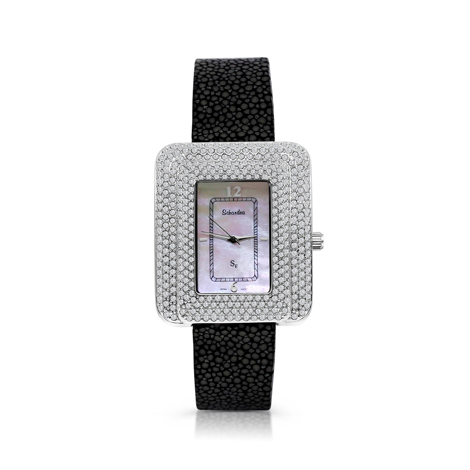 6 Row Fully Encrusted with Swarovski Crystal and Mother Pearl Face Genuine Stingray