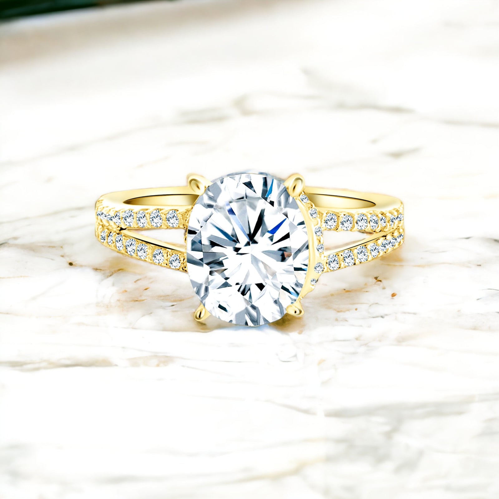 Round Gold Ring Sterling Silver 925 CZ